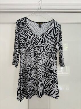Valentina Black & White Animal Print V-Neck Tunic